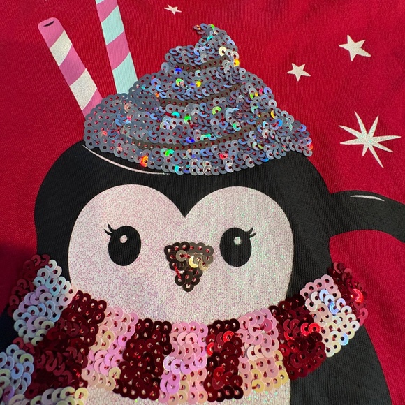 Girls Graphic Top, Size M, long sleeves, red, NEW WITH TAGS  Sequin Penguin - Picture 3 of 4